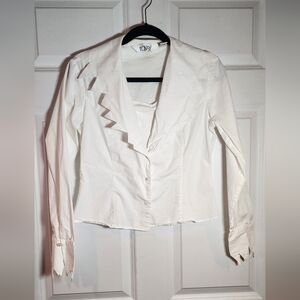 Ravel White Cotton Blend 90s Style Zig Zag Collar Button Up Shirt M